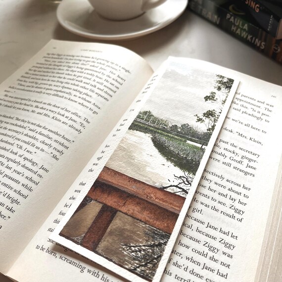 Original Artwork Landscape Painting Hand Painted Bookmark Small Watercolor ACEO Canadian Art Bridge over Marsh Limited Edition Prints