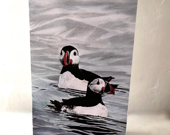 Puffin Pair — Watercolor Art Card