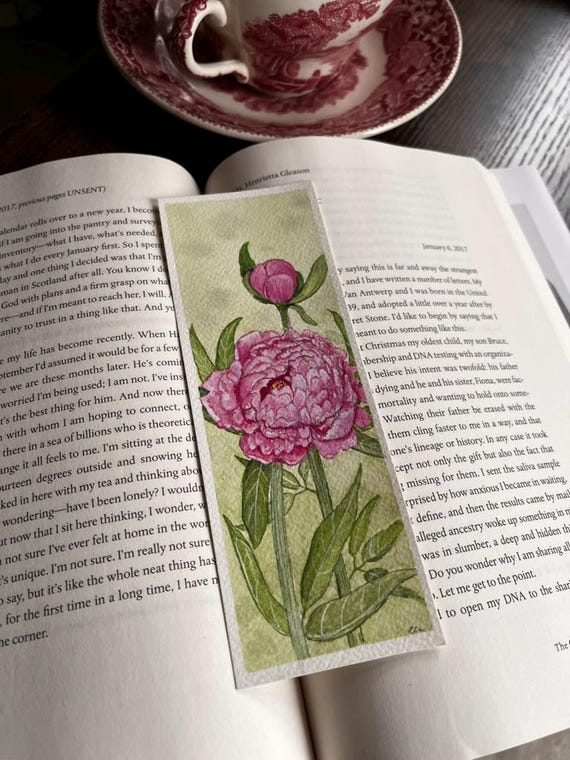 Watercolour Floral Original Artwork Hand Painted Bookmark Small Painting ACEO Canadian Art Pink Peonies Painting Limited Edition Prints