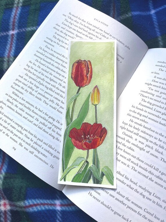Watercolour Floral Original Artwork Hand Painted Bookmark Small Painting ACEO Canadian Art Tulip Watercolor