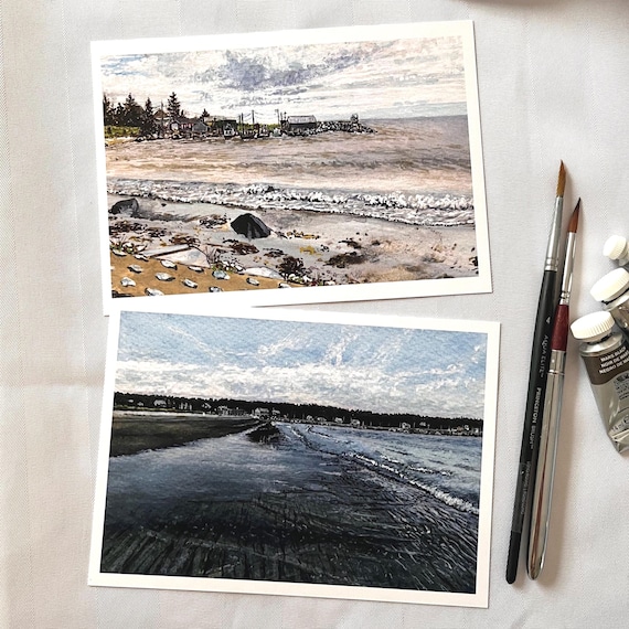 Art Print Postcard Set Original Watercolor Painting 5x7 Canadian Art Landscape Beaches Pack