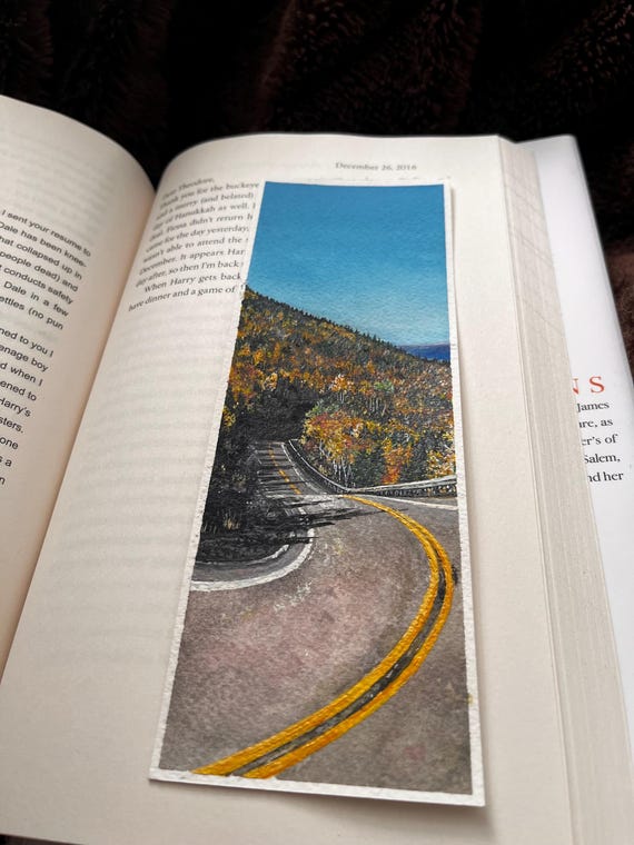 Original Artwork Landscape Painting Hand Painted Bookmark Small Watercolor ACEO Fall Road Cape Breton Highlands