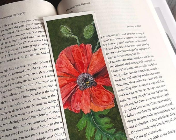 Poppy with Bee - Original Watercolor Bookmark