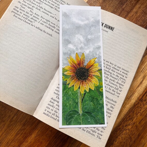 Watercolor Floral Original Artwork Hand Painted Bookmark Small Painting ACEO Canadian Art Sunflower Yellow and Red Limited Edition Prints