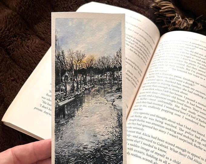 Snowy Mill Village— Original Watercolor Bookmark