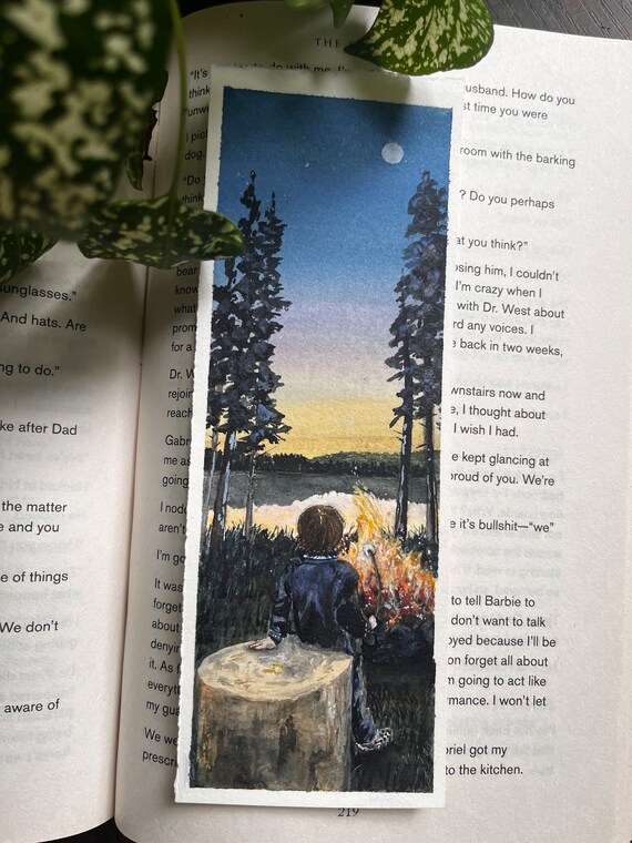 Original Artwork Landscape Painting Hand Painted Bookmark Small Watercolor ACEO Canadian Art Boy and the Campfire Limited Edition Prints