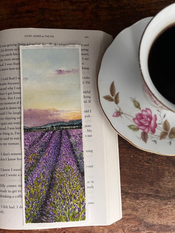 Original Artwork Landscape Painting Hand Painted Bookmark Small Watercolor ACEO Canadian Art Lavender Field Limited Edition Prints