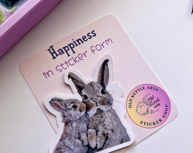 Kissing Bunnies — Watercolor Sticker