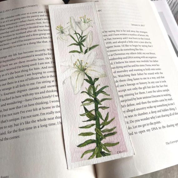 Watercolour Floral Original Artwork Hand Painted Bookmark Small Painting ACEO Canadian Art Easter Lily Watercolor