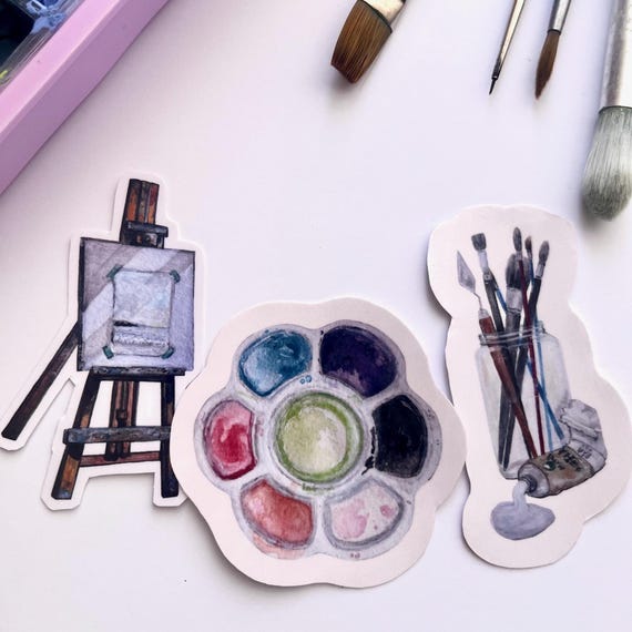 Original Artwork Hand Painted Watercolor Die Cut Waterproof Vinyl Sticker Handmade   Artsy Pack