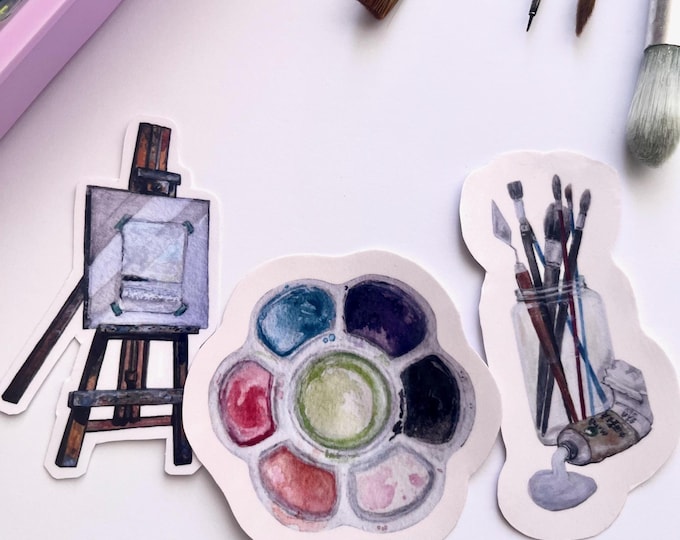 Artist Tools Watercolor Sticker Set — Easel, Palette & Brushes