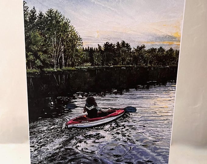 Kayak Sunset — Watercolor Art Card