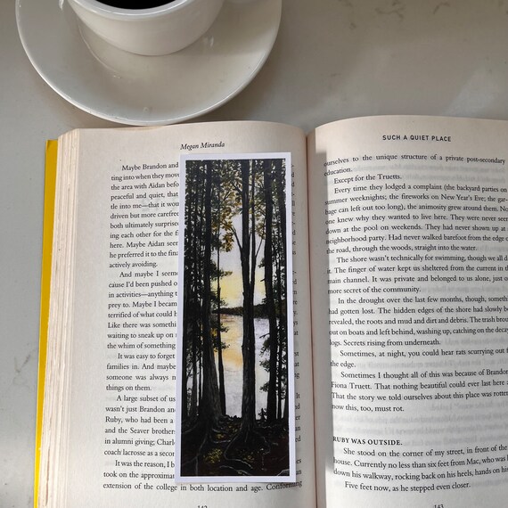 Original Artwork Landscape Painting Hand Painted Bookmark Small Watercolor ACEO Canadian Art Fall hike at the Lake Limited Edition Prints