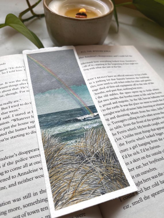 Original Artwork Landscape Painting Hand Painted Bookmark Small Watercolor ACEO Canadian Art Rainbow Beach