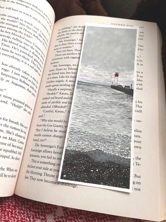 Original Artwork Landscape Painting Hand Painted Bookmark Small Watercolor ACEO Canadian Art Lake Lighthouse Sunrise Limited Edition Prints