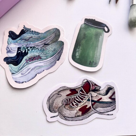 Original Artwork Hand Painted Watercolor Die Cut Waterproof Vinyl Sticker Handmade   Running Pack