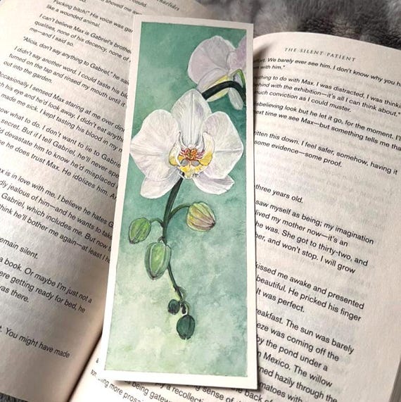 Watercolour Floral Original Artwork Hand Painted Bookmark Small Painting ACEO Canadian Art Dewdrops on a White Orchid Watercolor