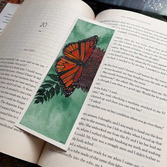 Watercolor Floral Original Artwork Hand Painted Bookmark Small Painting ACEO Canadian Art Monarch Butterfly Limited Edition Prints