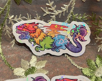 Rainbow Pride Dragon Heart Holographic Glossy Sticker