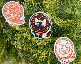 Carb Cat Cute Holographic Stickers - Pizza, Donut, Bagel