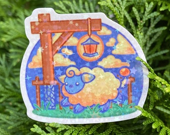 Nighttime Cute Mareep Holographic Star Sticker
