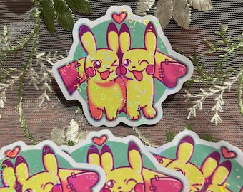 Pride Pikachus T4T Heart Holographic Glossy Sticker