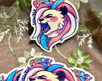Trans Lion Show Your Pride Heart Holographic Glossy Sticker