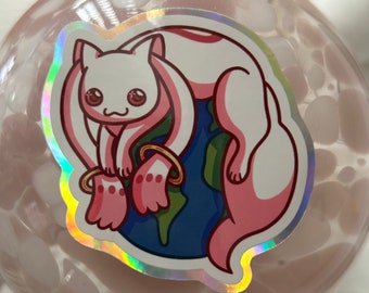Madoka Magica Kyubey Cat Holographic Sticker
