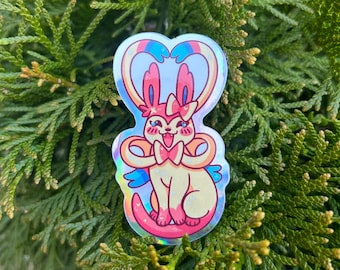 Valentine's Heart Sylveon Poke Holographic Glossy Sticker