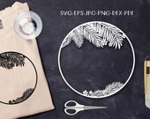 Round circle frame Svg tropical coconut palm leaves border EPS, Cricut Explore, Silhouette cut file, DXF png pdf Jpg, Template cut & print