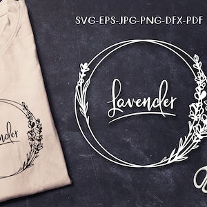 conjunto de molduras de lavanda SVG, quadrado e círculo redondo estêncil floral botânico svg DXF PNG Pdf Jpg Recorte de papel, modelo de vinil para cortar e imprimir