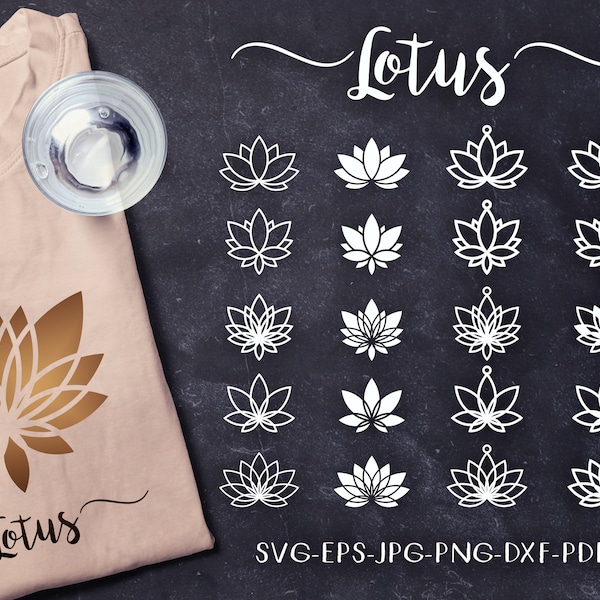 Lotus Flower SVG set, ornement géométrique, Cricut Explore, Silhouette Cameo, pochoir EPS DXF png Jpg, CriCut Silhouette, Template cut & print