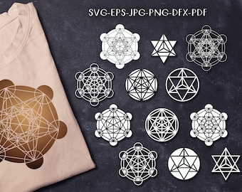 Sacred geometry merkaba SVG set, Circle pattern clip art EPS, Cricut Explore, Silhouette cut file, DXF Png Pdf Jpg, Template cut and print