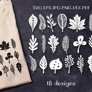 Herfstbladeren set SVG, herfstdecor, esdoornblad, eik, botanisch stencil svg, DXF, PNG, Pdf, Jpg, ontwerp papier knippen, sjabloon knippen en afdrukken