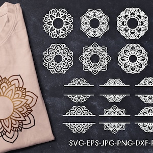 Ensemble SVG monogramme mandala, clipart motif cercle, Cricut, fichier de coupe Silhouette, DXF PNG Pdf Jpg, modèle à découper et à imprimer, téléchargement immédiat