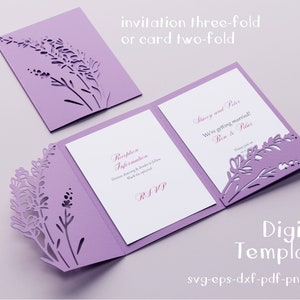 Lavendel Karte SVG, DIY-Einladung Vorlage, Hochzeitsumschlag Dxf Eps Png JPG, Silhouette Cameo Schnittdatei, Cricut Laserschablone, Plotterdatei