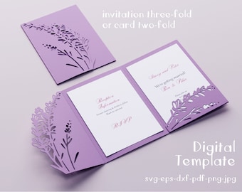carta lavanda SVG, modello di invito fai da te, busta per matrimonio Dxf Eps Png JPG, file di taglio Silhouette Cameo, stencil laser Cricut, file plotter