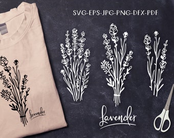 Lavender flowers, hand drawn botanical floral stencil SVG,  Cricut Explore, Silhouette cut file, DXF PNG Pdf Jpg, Template to cut & print