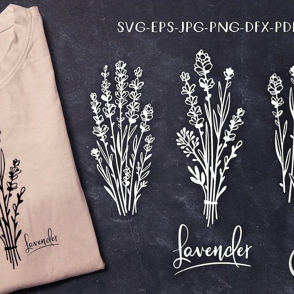 Lavender flowers, hand drawn botanical floral stencil SVG,  Cricut Explore, Silhouette cut file, DXF PNG Pdf Jpg, Template to cut & print