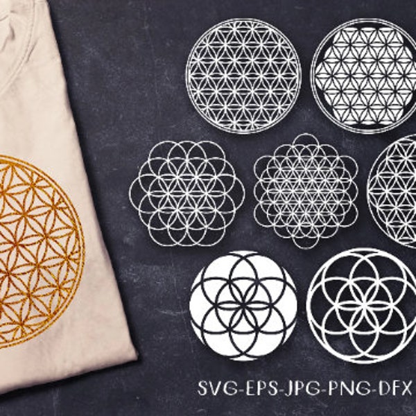 Flower of Life SVG set, geometric Circle pattern clip art, Cricut Explore, Silhouette cut file, DXF PNG Pdf Jpg, Template to cut and print