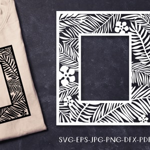Tropische bladeren frame, bladplanten frame SVG, EPS, dxf, cricut, silhouette studio, bestand knippen, stencilsjabloon, overdracht, afdrukken