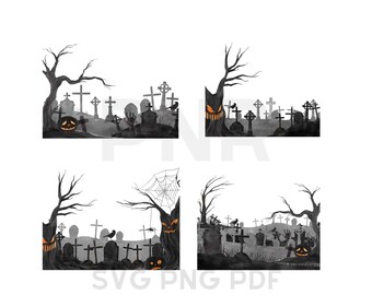 Graveyard Svg, Halloween Graveyard Svg, Spooky Svg, Tombstone Svg, 9 ...