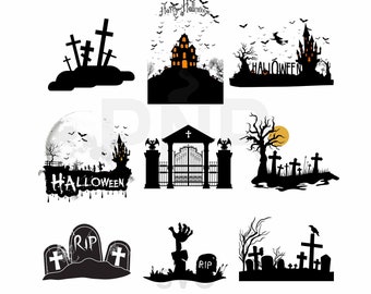 Koszulka z cmentarzem na Halloween SVG | Plik do cięcia cmentarza Tombstone w formacie PNG | Projekt koszulki z motywem upiornego Halloween | Cricut Laser | Pobierz