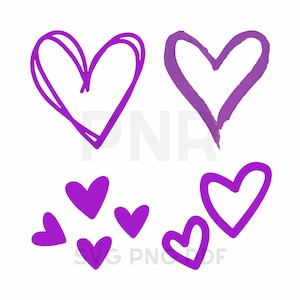 Purple Heart Svg-bundel, 4 harten Svg, paarse Clipart Png Pdf, Valentine Svg, kawaii ontwerp, Cricut digitale download
