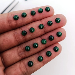 Natural Malachite Round Cabochon Flat Back Handmade Green Calibrated Gemstone Lot For Jewelry Making 4mm to 10mm