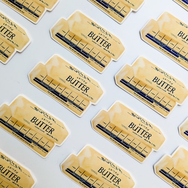 butter sticker 2x3" waterproof, weatherproof matte vinyl