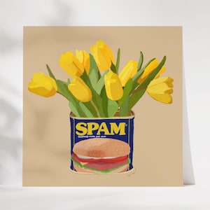 flower bouquet spam wall art (tulips, roses, daisies) | quirky art print (8x8")