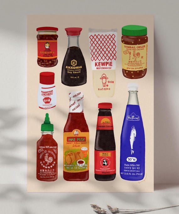 Asian Condiments & Pantry Staples | Food Art Print (6x8" or 8x10")