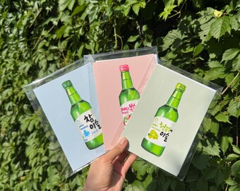 flasche soju (original, frisch, pfirsich, traube) | Kunstdruck (13x18cm)