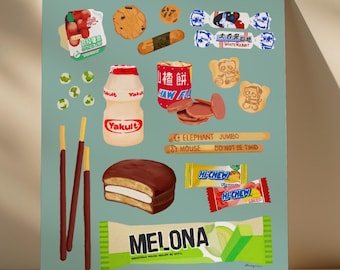 Nostalgic Asian Snacks, Treats, and Candies | Food Art Print (6x8" or 8x10")